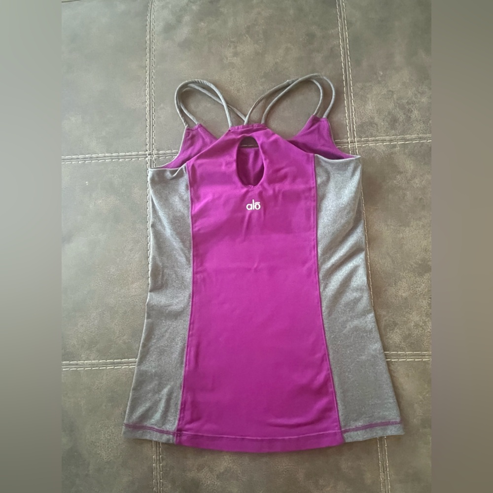 ALO Yoga Magenta and Gray Tank with Keyhole Back
